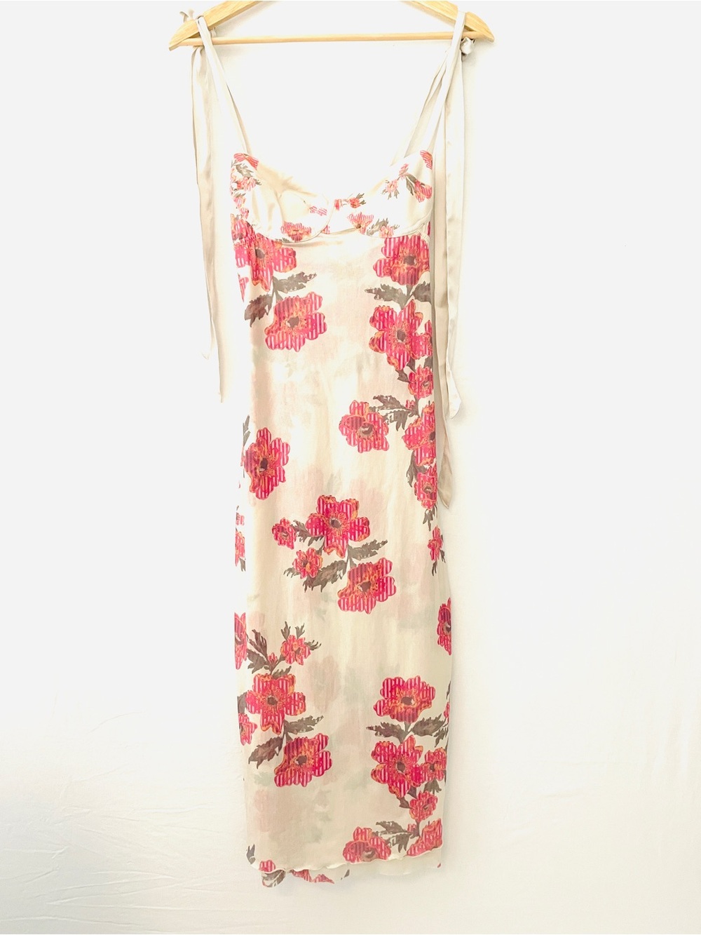 Free People Cream Slip Dress with Pink Floral Print